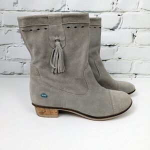 cloud footwear grey suede boots with tassle cork heel size 6